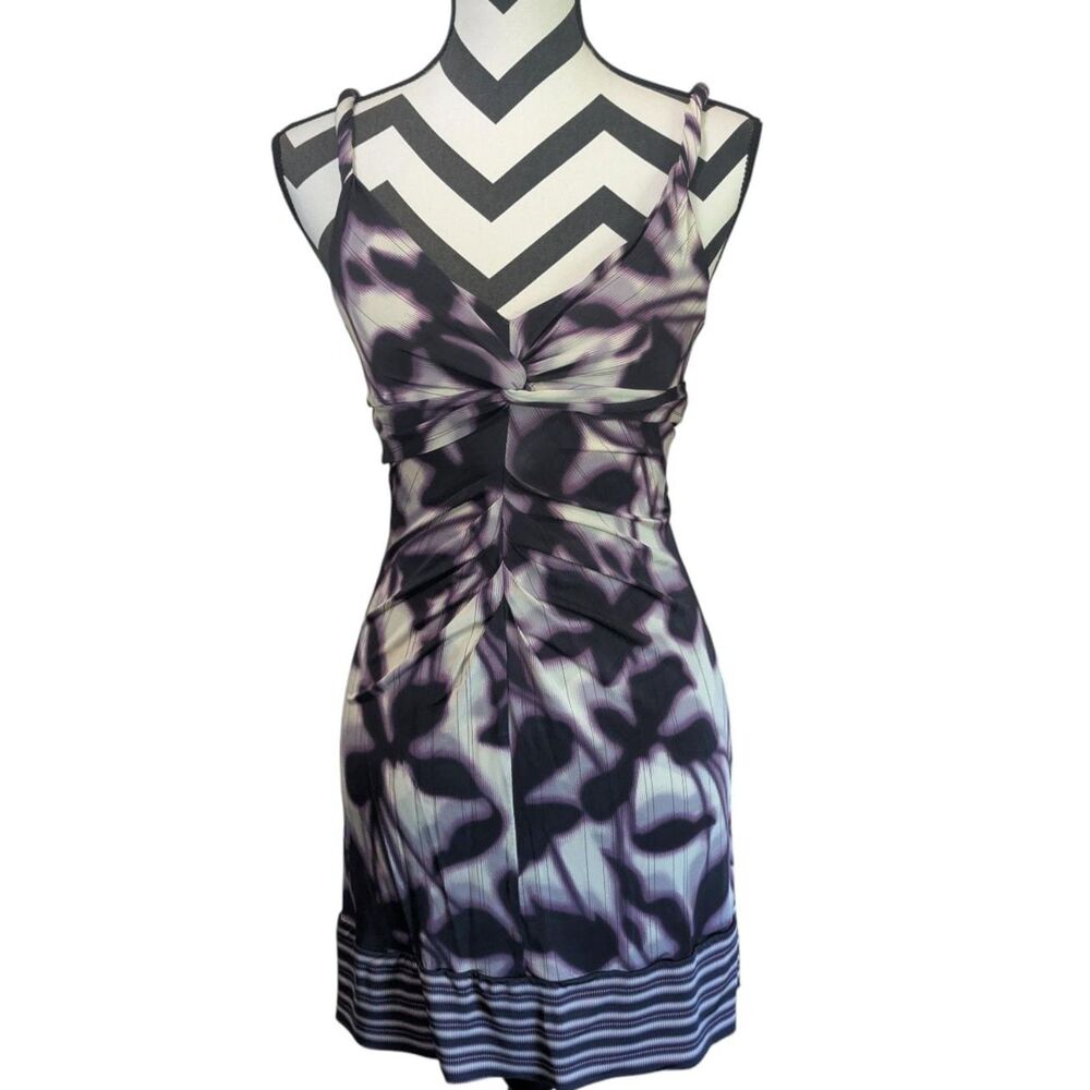 BCBGMAXAZRIA Abstract Floral Print Cocktail Dress XS Sleeveless Ribbed Hem